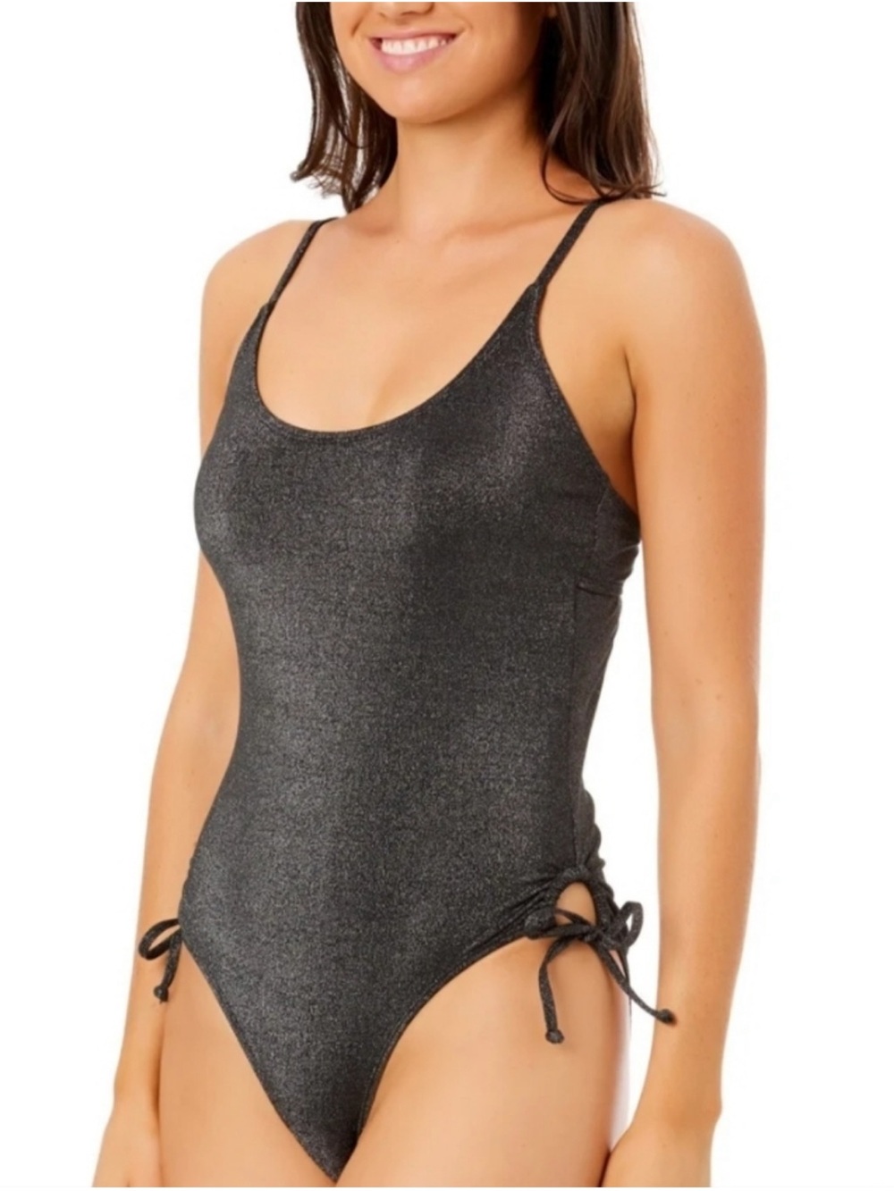 Salt + Cove Shimmery Sparkle Black One-Piece Swimsuit with Side Ties